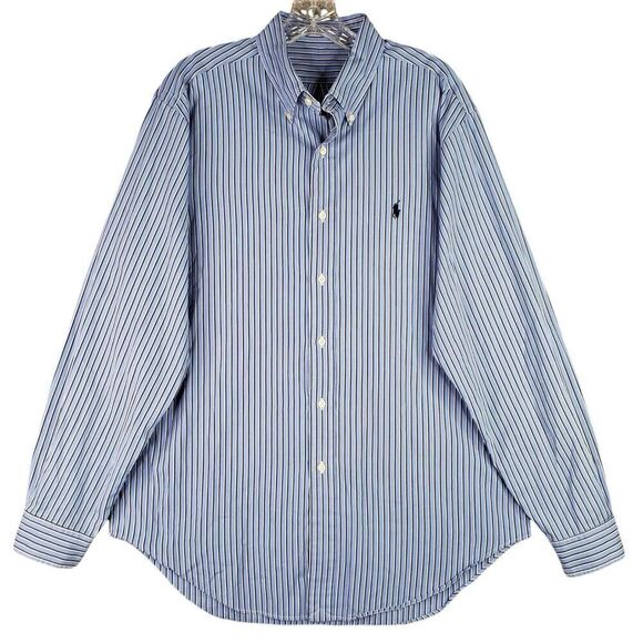 Polo Ralph Lauren Oxford Shirt Men's XL Blue Stripe Twill LS Button Down - Picture 2 of 10
